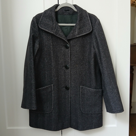 Boutique Italy Black Chevron Wool Angora Blend Coat Jacket - Picture 2 of 14